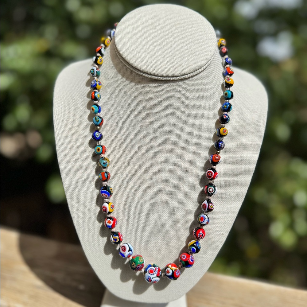 🌸 Genuine Murano Millefiori Glass Bead Necklace – Venetian Artistry